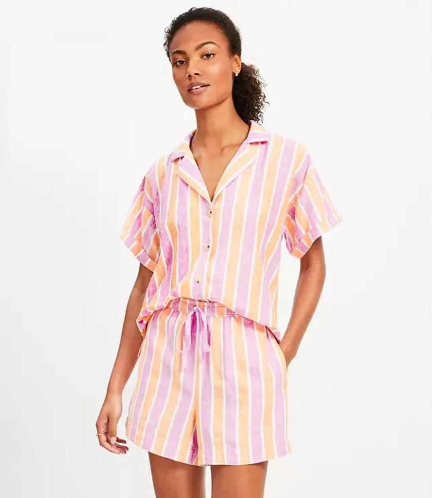 LOFT Beach Striped Linen Drawstring Shorts