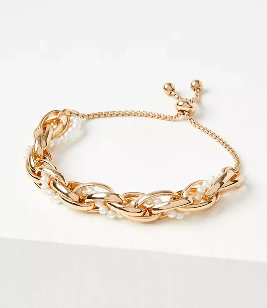 Pearlized Twist Chain Link Pull Tie Bracelet