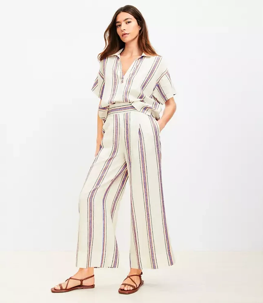 LOFT Beach Striped Linen Wide Leg Pants