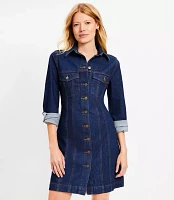 Petite Denim Mini Pocket Dress Dark Rinse