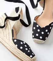 Dotted Lace Up Espadrille Wedges