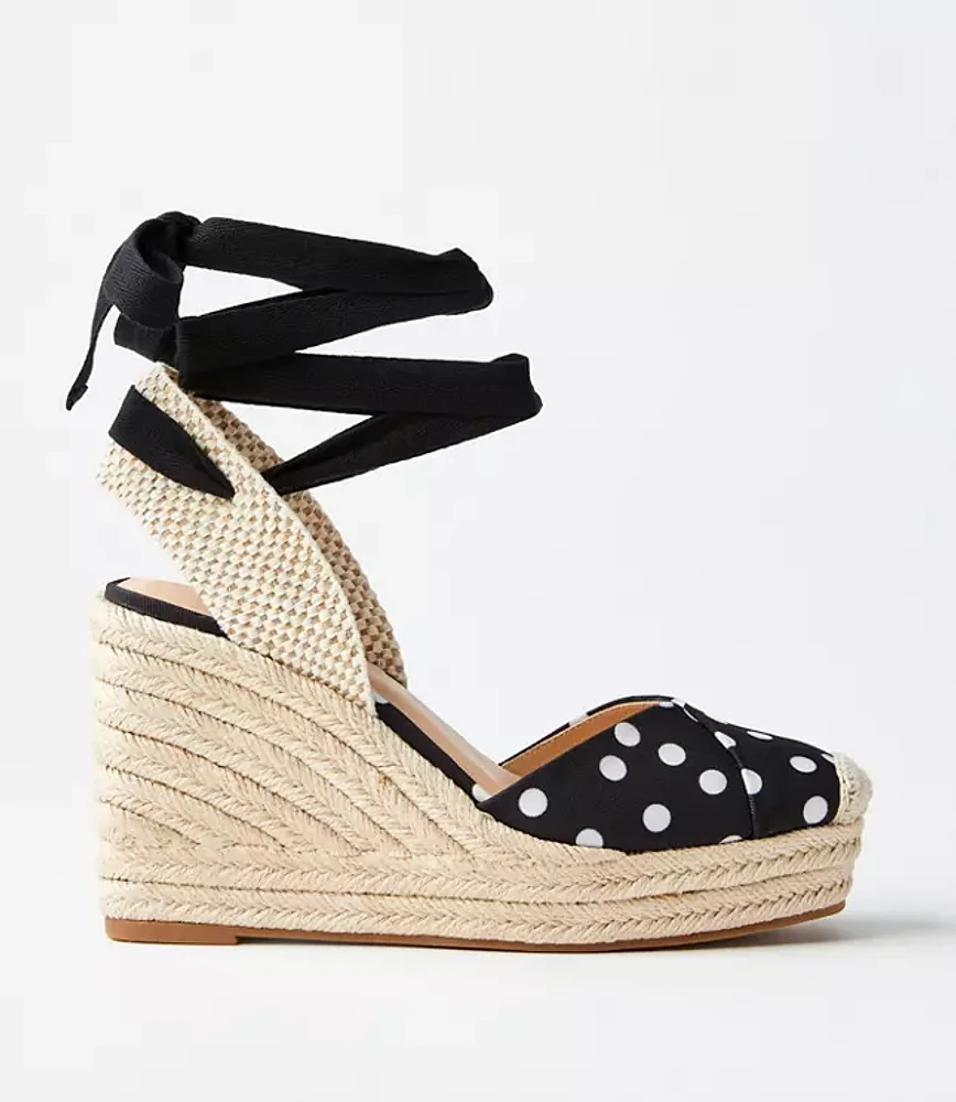 Dotted Lace Up Espadrille Wedges