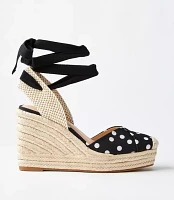 Dotted Lace Up Espadrille Wedges