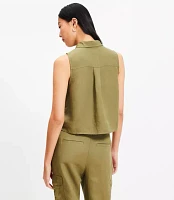 Linen Blend Sleeveless Pocket Shirt