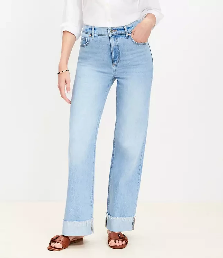 Curvy Flip Cuff High Rise Wide Leg Jeans Light Wash