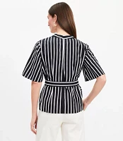 Striped Poplin Pleated Belted Top