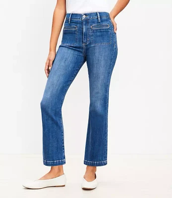 Petite Curvy Welt Pocket High Rise Kick Crop Jeans Classic Mid Wash