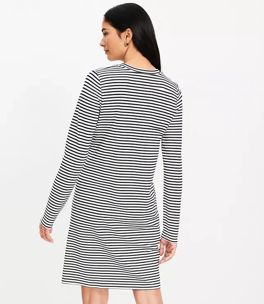 Striped Side Button Long Sleeve Mini Dress