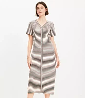 Stripe Ribbed V-Neck Midi Dress