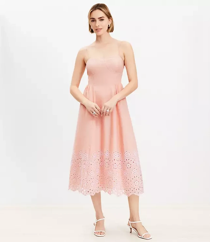 Daisy Eyelet Sweetheart Strappy Midi Dress