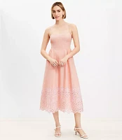 Daisy Eyelet Sweetheart Strappy Midi Dress