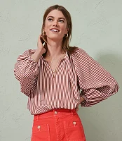 Striped Ruched Sleeve Blouse