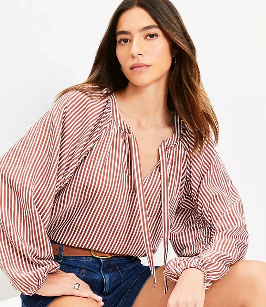 Striped Ruched Sleeve Blouse