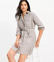 Petite Stripe Belted Mini Pocket Shirtdress