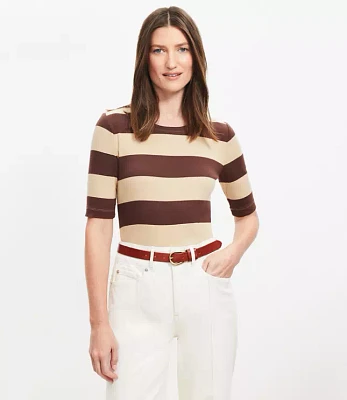 Petite Stripe Perfect Ribbed Elbow Sleeve Tee