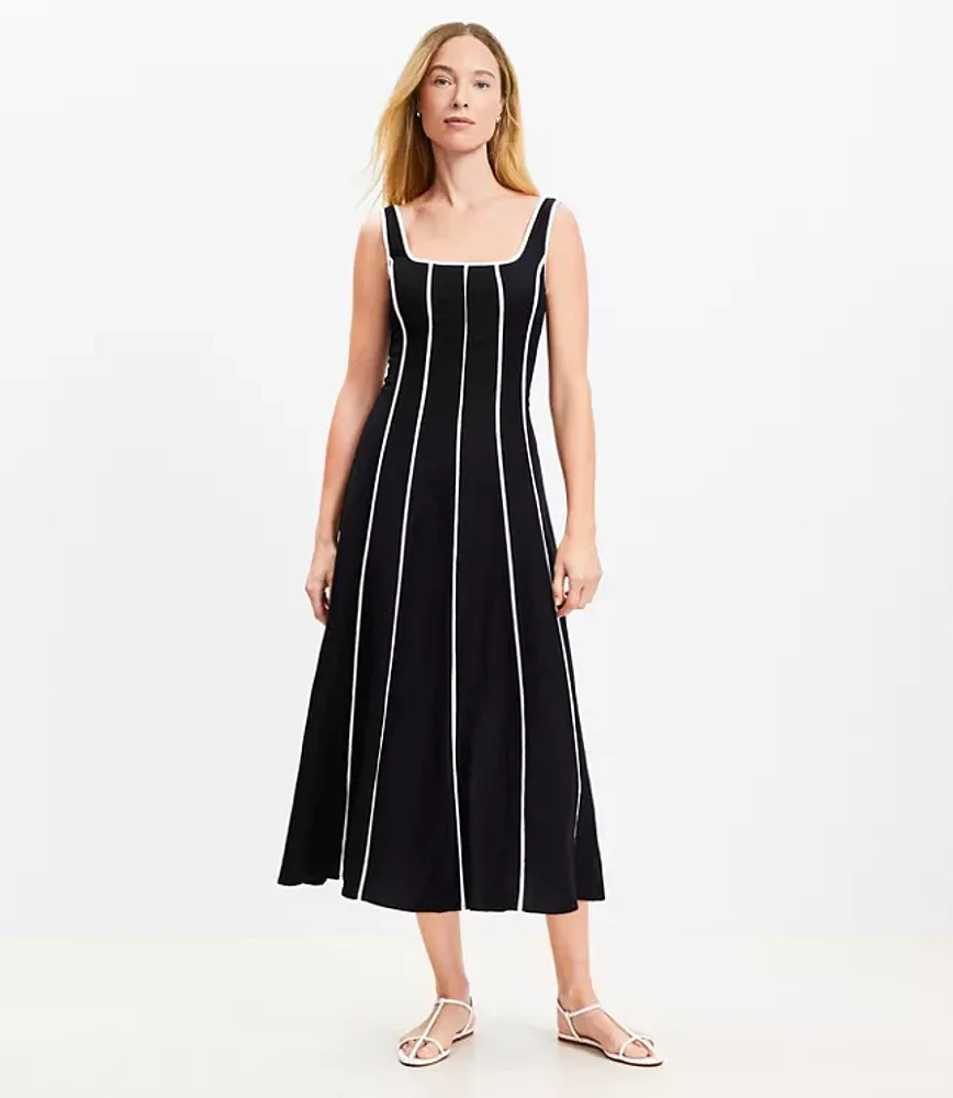 Petite Seamed Linen Blend Midi Dress