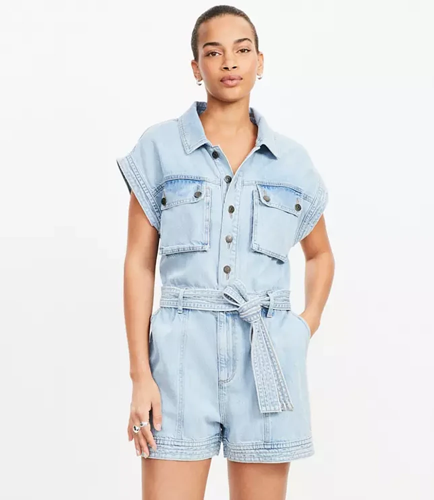 Denim Utility Romper Light Wash