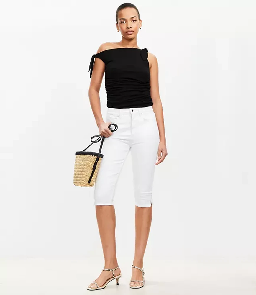 High Rise Denim Capri Pants White