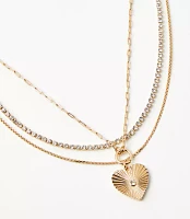 Heart Pendant Layered Tennis Necklace Set