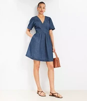 Petite Chambray Split Neck Mini Dress