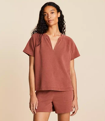 Lou & Grey Washed Cozy Cotton Split Neck Tee