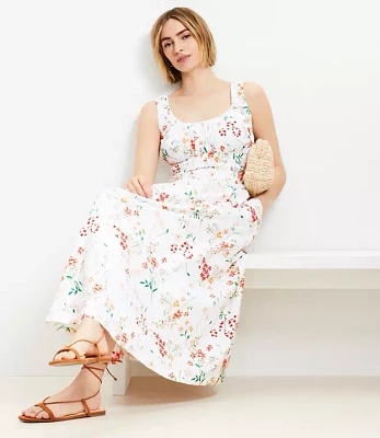 Floral Poplin Smocked Maxi Pocket Dress