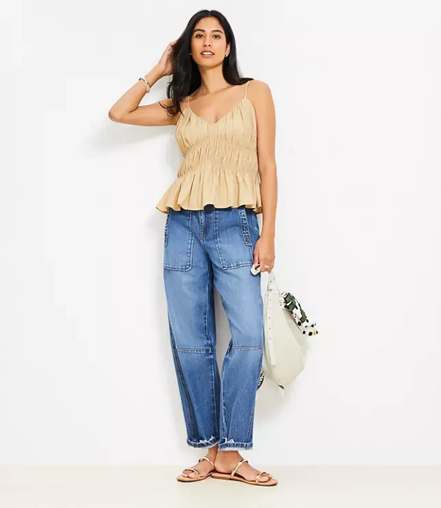 Smocked V-Neck Peplum Cami