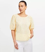 Eyelet Cutout Back Bubble Sleeve Top