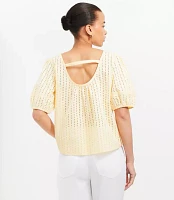 Eyelet Cutout Back Bubble Sleeve Top