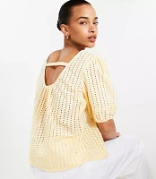 Eyelet Cutout Back Bubble Sleeve Top