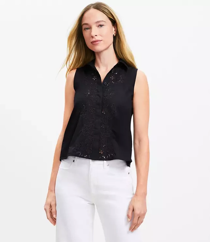 Petite Poplin Pleated Sleeveless Shirt