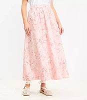 Bird Toile Poplin Pull On Maxi Pocket Skirt