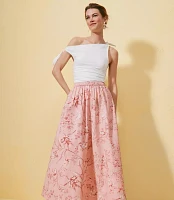 Bird Toile Poplin Pull On Maxi Pocket Skirt
