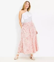 Bird Toile Poplin Pull On Maxi Pocket Skirt