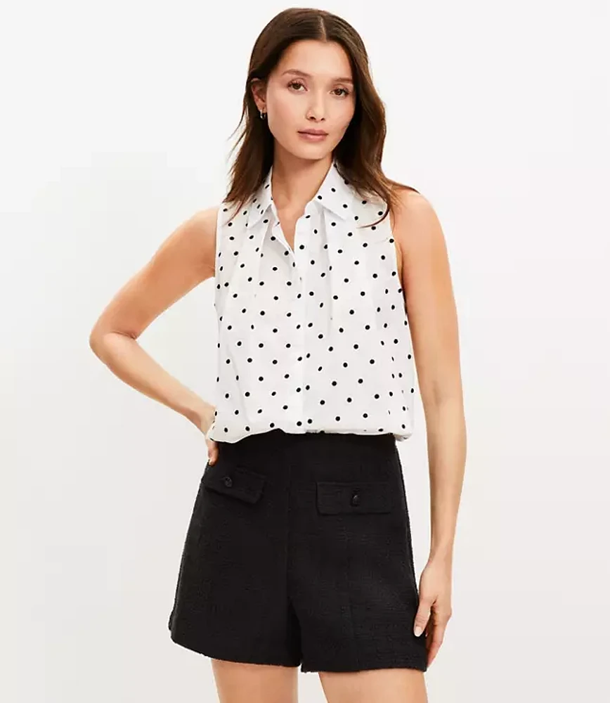 Petite Dotted Pleated Sleeveless Shirt