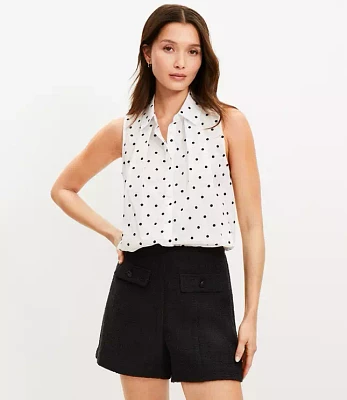 Petite Dotted Pleated Sleeveless Shirt