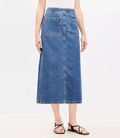 Petite Denim Patch Pocket Midi Skirt Classic Mid Wash