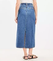 Petite Denim Patch Pocket Midi Skirt Classic Mid Wash