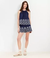 Petite Floral Eyelet Pleated Shorts