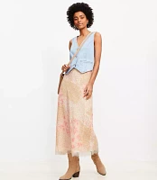 Petite Floral Lace Trim Bias Midi Skirt