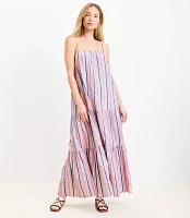 Petite LOFT Beach Dobby Stripe Square Neck Tiered Maxi Dress