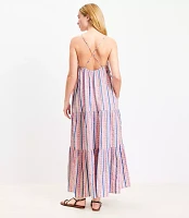 Petite LOFT Beach Dobby Stripe Square Neck Tiered Maxi Dress