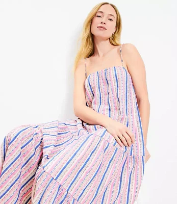 Petite LOFT Beach Dobby Stripe Square Neck Tiered Maxi Dress