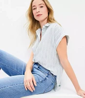 Petite Striped Seersucker Dolman Everyday Shirt