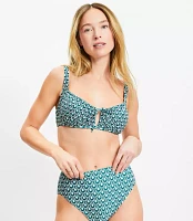 LOFT Beach Geo Ruched Tie Keyhole Bikini Top