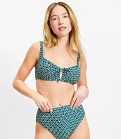 LOFT Beach Geo Ruched Tie Keyhole Bikini Top