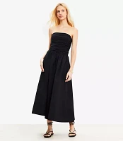 Petite Strapless Poplin Mixed Media Pocket Dress