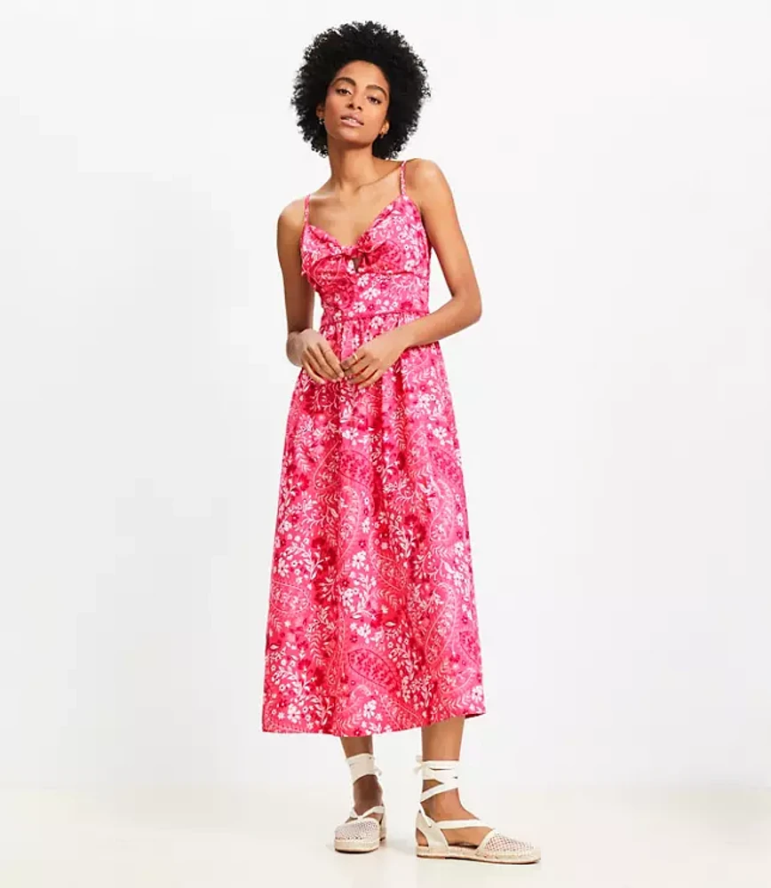 Petite Paisley Tie Poplin Midi Pocket Dress