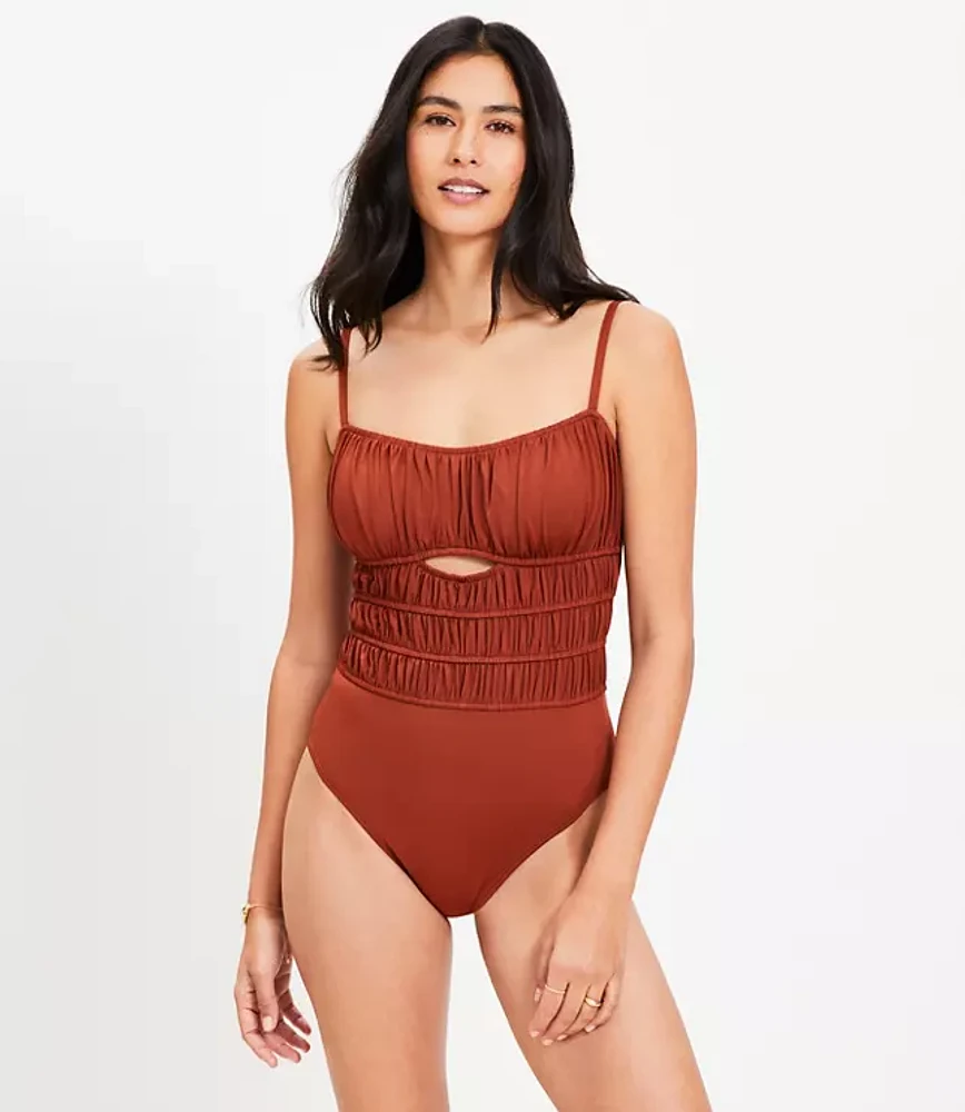 LOFT Beach Shirred Cutout One Piece Swimsuit