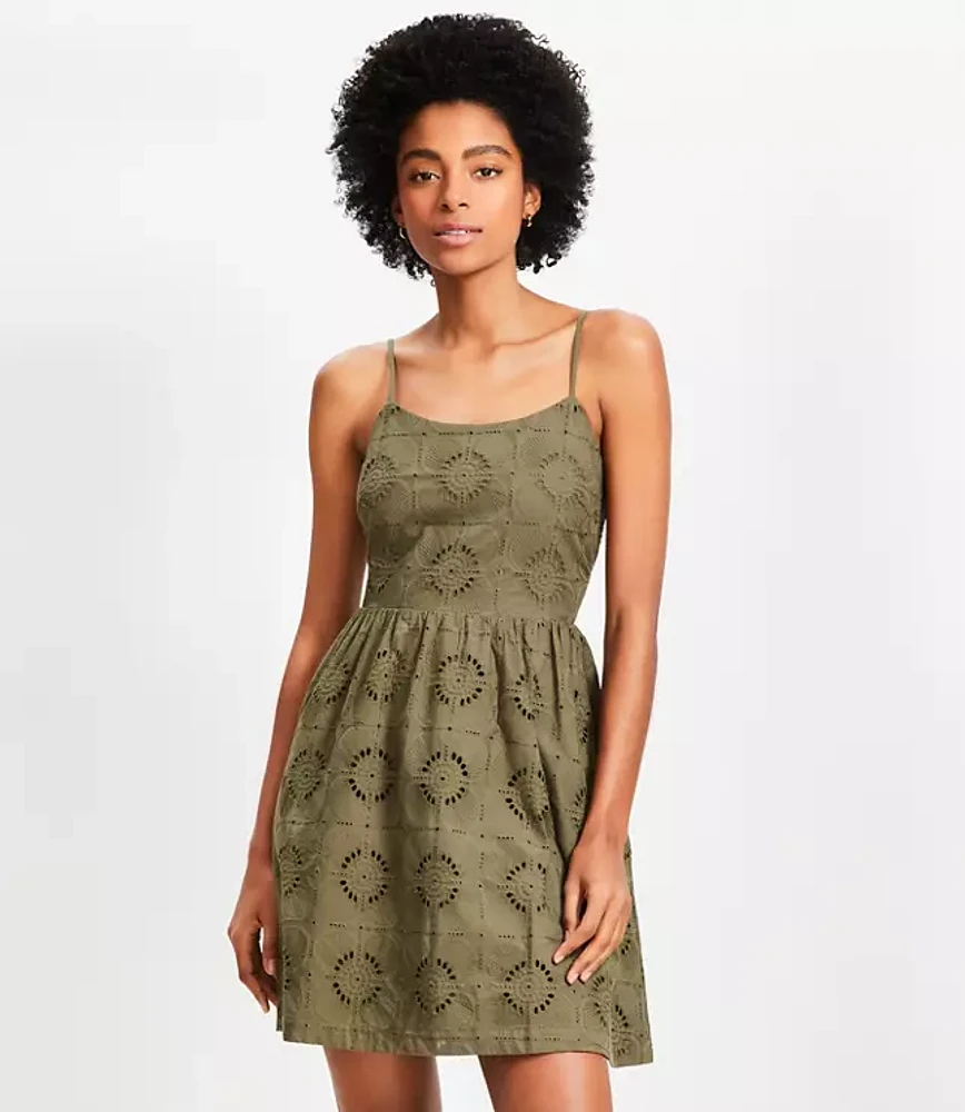 Petite Mosaic Eyelet Strappy Mini Pocket Dress